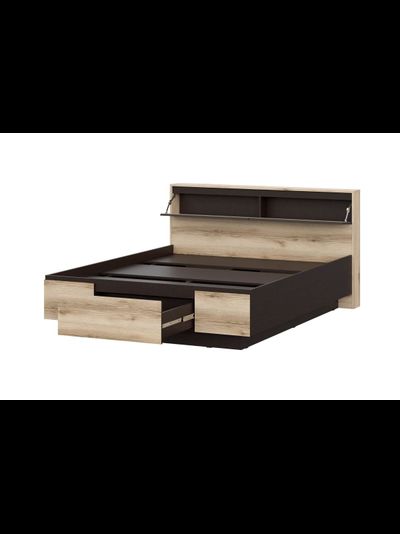 Берген кровать 1,6м с ящиками для хранения и кроватным столиком Дуб делано/Венге (с настилом)