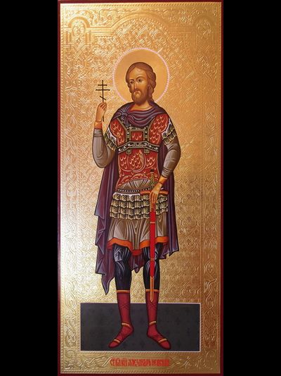 Александр Невский, святой великий князь. Рукописная мерная икона.