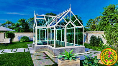 Базовая комплектация теплицы в английском стиле с холлом из стекала и алюминия ГОТИКА АРТ 6000 х 2500 мм