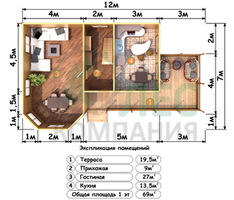 Двухэтажный дом из бруса 7x12 с балконом и эркером