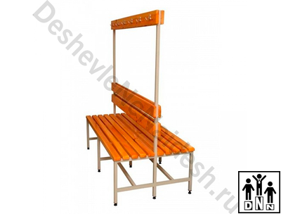 Скамейка с вешалкой для раздевалки 2м, двухсторонняя