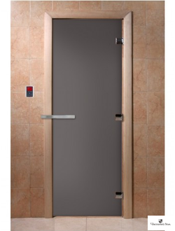 Дверь стеклянная для бани и сауны Графит матовое 8мм Ольха