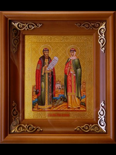 Петр и Феврония Муромские, Святые Чудотворцы. Рукописная икона 17,5х21см.