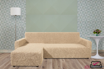 Чехол на угловой диван с левым выступом Микрофибра Капучино. ЗАЩИТА ДЛЯ МЯГКОЙ МЕБЕЛИ ОТ ЖИВОТНЫХ. ИТАЛИЯ