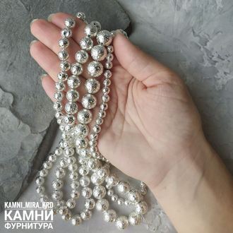 Лава вулканическая в гальваническом покрытии, шары, размер и цвет в ассортименте, цена за нить 19 см