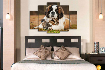 Модульная картина "Сенбернар и малыши"