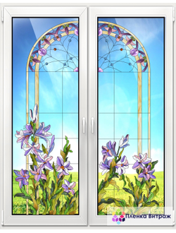 Витражная пленка, витражная пленка самоклеющаяся под заказ,пленочный витраж флора с лилиями