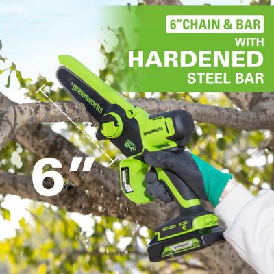 Мини пила аккумуляторная цепная Greenworks GD24CSMNX