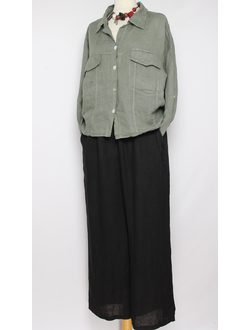 Брюки "Лён трубы" чёрные  р.48-54