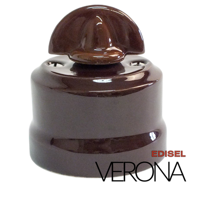 керамический ретро выключатель 2 клавишный коричневый Verona с ручкой монеткой