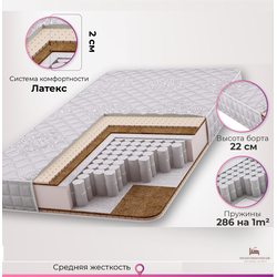 матрас  POPOLARE( ПОПУЛЯРНЫЙ)  T2N-200  Lazio ( h 22 см. Средняя жесткость, Латекс+Кокос)