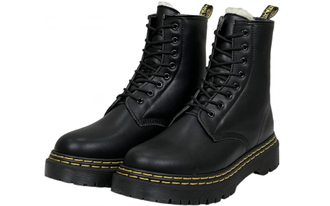Dr Martens 1460 Black Smooth Double Stitch Leather Fur Boots