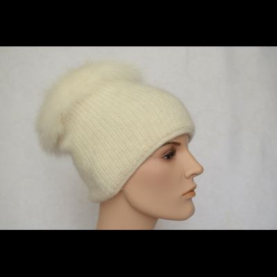Модная шапка вязаная с мехом Vizio Италия 6470 TP белая без страз