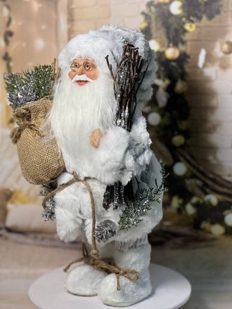 Дед Мороз в белом полушубке с мешком 30см