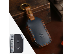 Синий чехол на ключ Kia Sportage 5, Sorento 4, Carnival 4, K7, K5 (2020+) из натуральной кожи