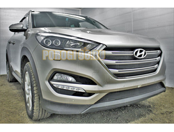 Защита радиатора Hyundai Tucson 2015-2018 (Comfort,Lifestyle,Primary,Family) (4 части) black верх PREMIUM