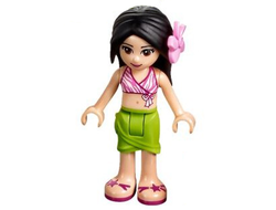Friends Martina - Lime Wrap Skirt, Dark Pink and White Swimsuit Top, Bright Pink Flower, n/a (frnd199)