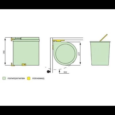 Ведро для мусора ALBIO навесное круглое, серое, пластик 13 л.