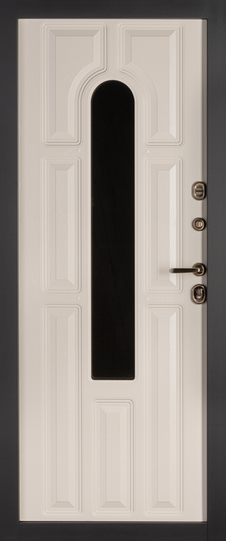 Металлическая дверь с ковкой "Сорренто эмаль" горький шоколад / ясень кремовый