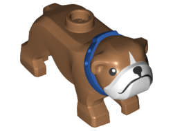 Dog, Bulldog with Black Eyes, Nose and Mouth, White Muzzle, and Blue Collar Pattern, Medium Nougat (65388pb02 / 6288073)