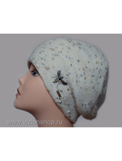 Вязаный берет с пчелкой Vizio Италия 6196 белый