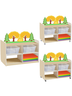 ТУМБА ДЛЯ ИГРУШЕК И ПОСОБИЙ 23 ДВУСТОРОННЯЯ С 4-МЯ КОНТЕЙНЕРАМИ И МИНИ-МАТАМИ