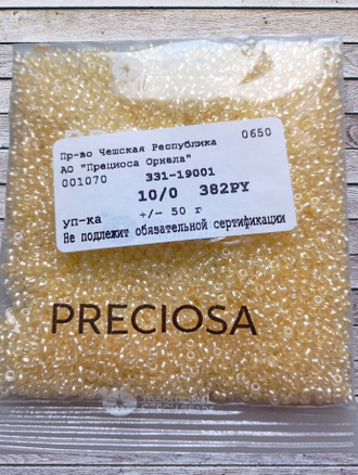 Бисер чешский круглый preciosa 10/0, светло-кремовый (382PY), 50 грамм