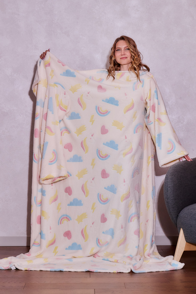 Плед с рукавами "Стикеры" светящийся  из микрофибры (велсофта)