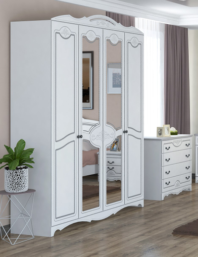 Шкаф распашной "Лотос" белый жемчуг ШР4  с 2 зеркалами (Браво мебель)