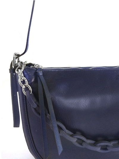(АРТИКУЛ: 9760/1/01) СУМКА ЖЕНСКАЯ, НЕБОЛЬШАЯ, НАТУРАЛЬНАЯ КОЖА, ТЕМНО-СИНЯЯ, С ПЛЕЧЕВЫМ РЕМНЕМ, С ЦЕПОЧКОЙ