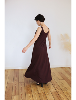 Платье летнее с поддержкой груди длины макси (портвейн)