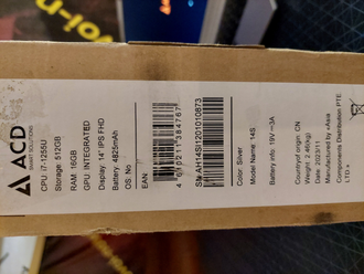 ACD 14S ( 14.0 FHD IPS  i7-1255U Intel Iris Xe Graphics 16GB 512SSD )