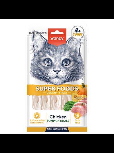 Wanpy Cat (Ванпи кэт) Лакомство для кошек «нежное пюре» из Курицы с тыквой и кейлом, 70 г
