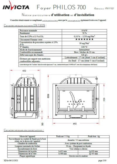 Каминная топка Invicta 700 Филос, (Франция)