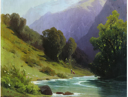 Картина обогреватель, репродукция Арсения Мещерского Горный пейзаж 1