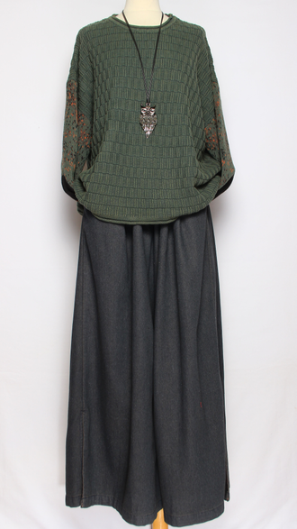 Джемпер ХЛОПОК СОТЫ "ЦВЕТНОЙ РУКАВ" трава до р.52