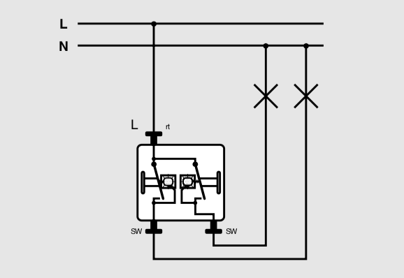 Схема подключения Jung 505U5 Выключатель двухклавишный с подсветкой