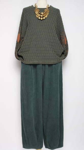 Брюки Бохо вельветовые "Бананы крупный вельвет" малахит, мокко  р.50-54