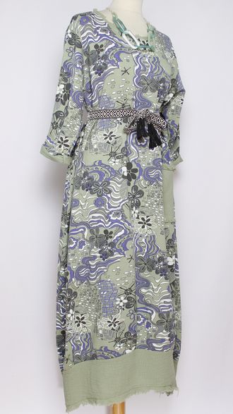 Платье  Бохо "Тюльпан-карман" цветы хаки
