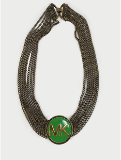 (АРТИКУЛ: 9269/01) КОЛЬЕ КОРОТКОЕ, ЗЕЛЕНАЯ ПОДВЕСКА НА ЦЕПОЧКАХ, МЕТАЛЛ "БРОНЗА", ЭМАЛЬ