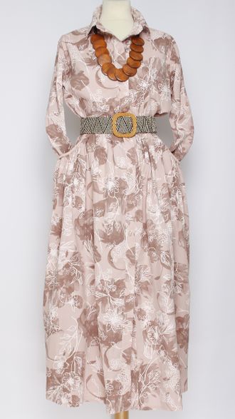 Платье - рубашка "БЕЛЫЕ ЦВЕТЫ" чайная роза р.46-52