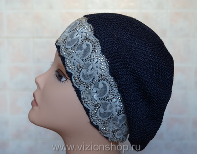 Вязаный женский берет с тесьмой купить