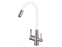 S-L1806L-02 Смеситель для кухонной мойки под фильтр питьевой воды сатин + белый SAVOL *