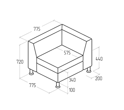 Модуль Everprof Monro с подлокотником одноместный левый Экокожа Черный