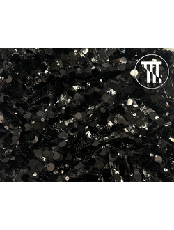 Пайетки на сетке-стрейч "Монетки", цв. Черный