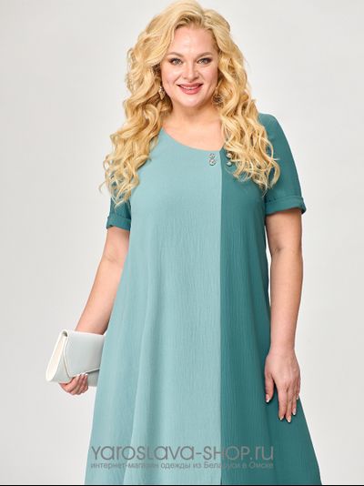Летнее платье бирюзового цвета с полосой