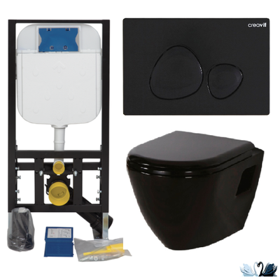 Унитаз Creavit Terra Black TP325-11SI00E-0000 черный c инсталляцией - комплект с сиденьем микролифт, клавишей SPA Black (TP325-11SI00E-0000 + GR5003.01 + GP7002.02 + KC0103.03.1300E)
