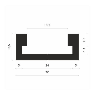 T-track профиль AL-T30 c пазом 19.2 (1.1 м) от 0.1 до 3 метров