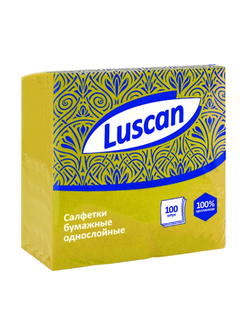 Салфетки бумажные Luscan 1 слой, 24х24 желтые 100шт/уп