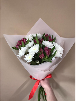 Доставка букета Иркутск, букет из хризантемы и альстромерии, доставка цветов Иркутск, недорогой буке